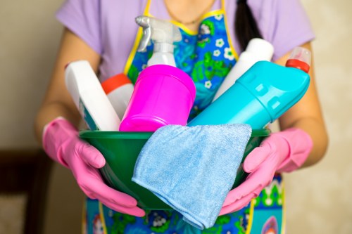 Tenant preparing supplies for end of tenancy cleaning