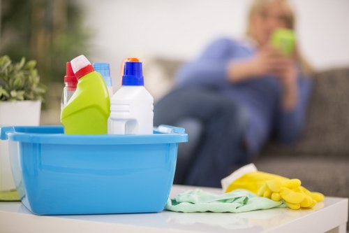 Bathroom surfaces being cleaned as part of regular cleaning