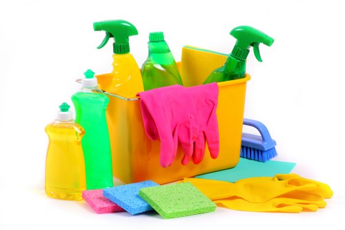 Turnover cleaning supplies arranged for Airbnb cleaning
